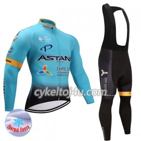 Cykeltrøje Langærmet + Bib Cykelbukser 2017 Astana Pro Team N001 Vinter Thermal Fleece